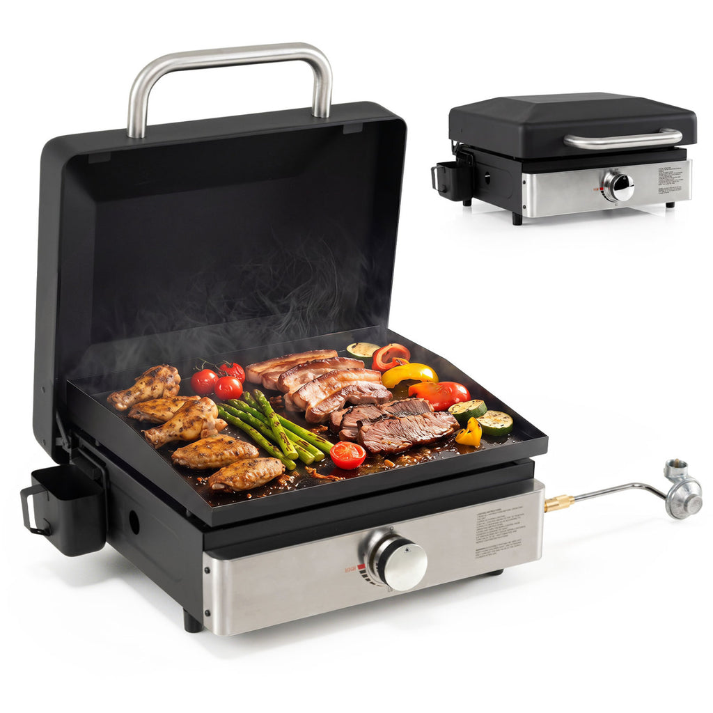 1-Burner Portable Gas Griddle with Lid Non-Stick Ceramic Plate