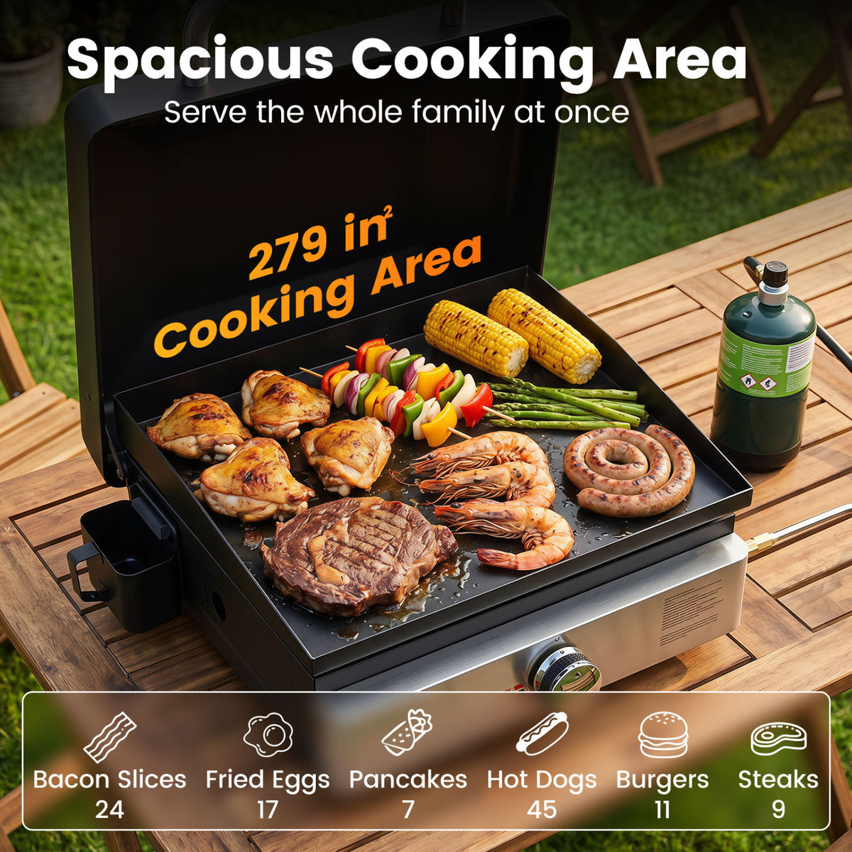1-Burner Portable Gas Griddle with Lid Non-Stick Ceramic Plate