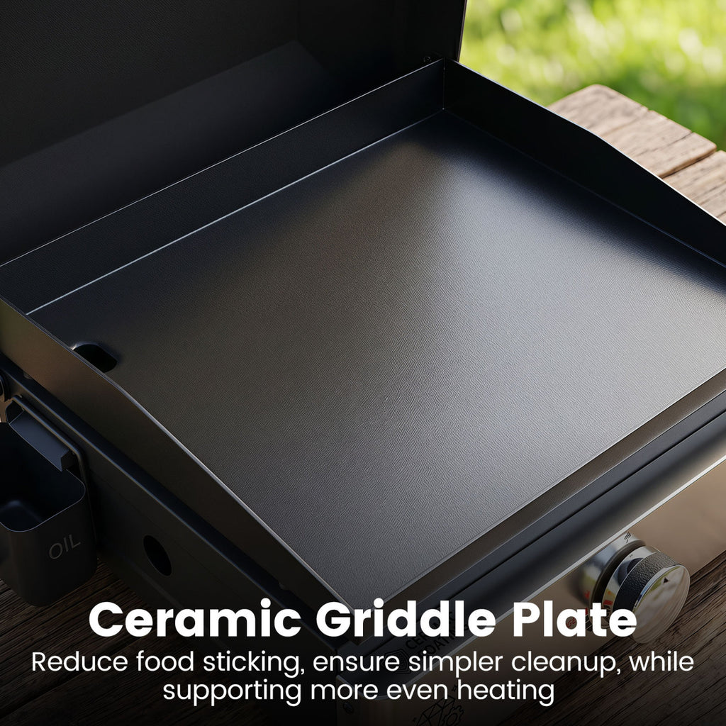 1-Burner Portable Gas Griddle with Lid Non-Stick Ceramic Plate