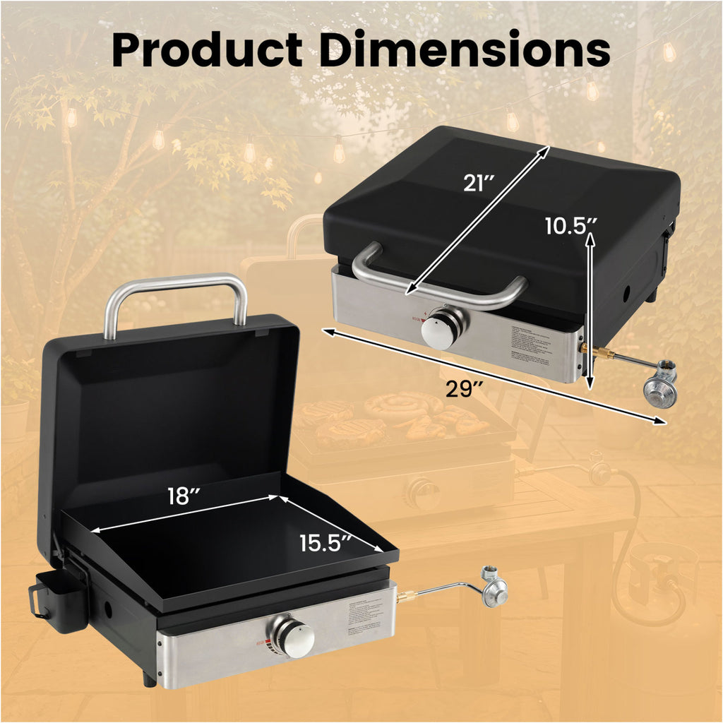 1-Burner Portable Gas Griddle with Lid Non-Stick Ceramic Plate