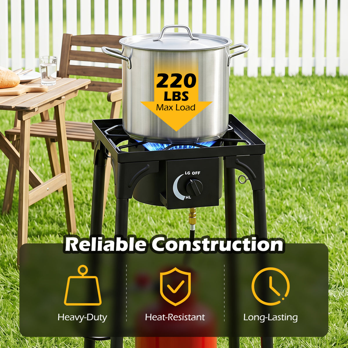 1 Burner Propane Stove 80000 BTU with Adjustable Regulator and Hose