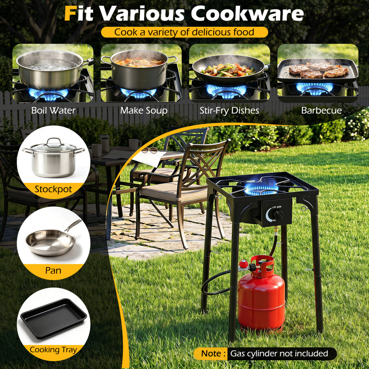 1 Burner Propane Stove 80000 BTU with Adjustable Regulator and Hose