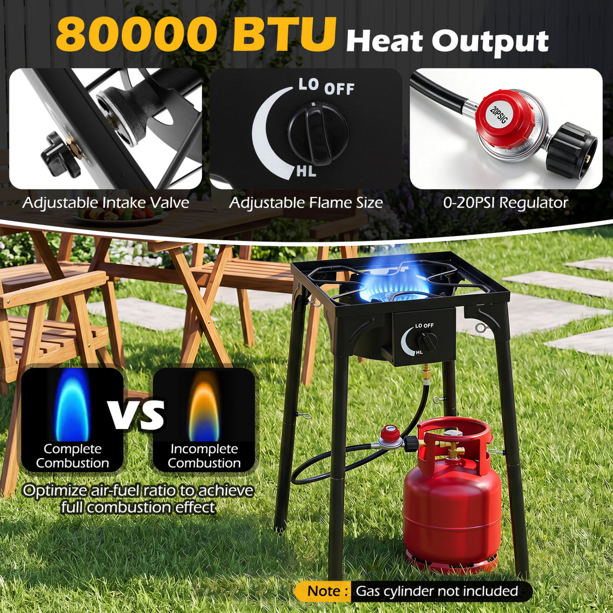 1 Burner Propane Stove 80000 BTU with Adjustable Regulator and Hose
