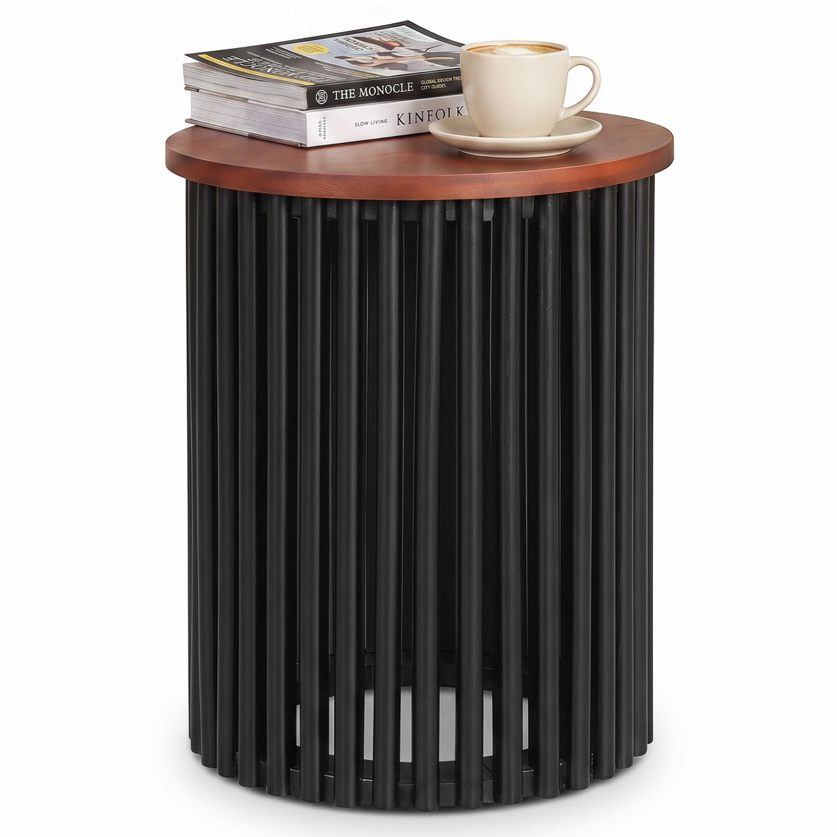 Walnut Round Coffee Table with Acacia Wood Legs - Living Room