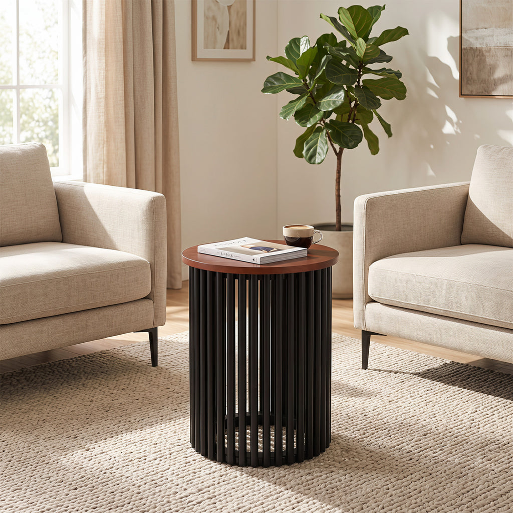 Walnut Round Coffee Table with Acacia Wood Legs - Living Room