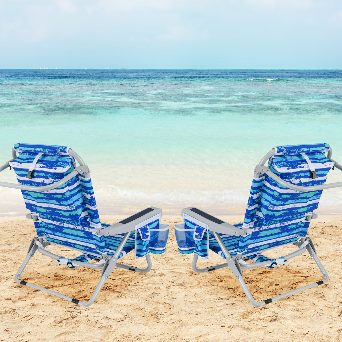 Foldable Beach Chair with Cup Holder and Storage – Navy