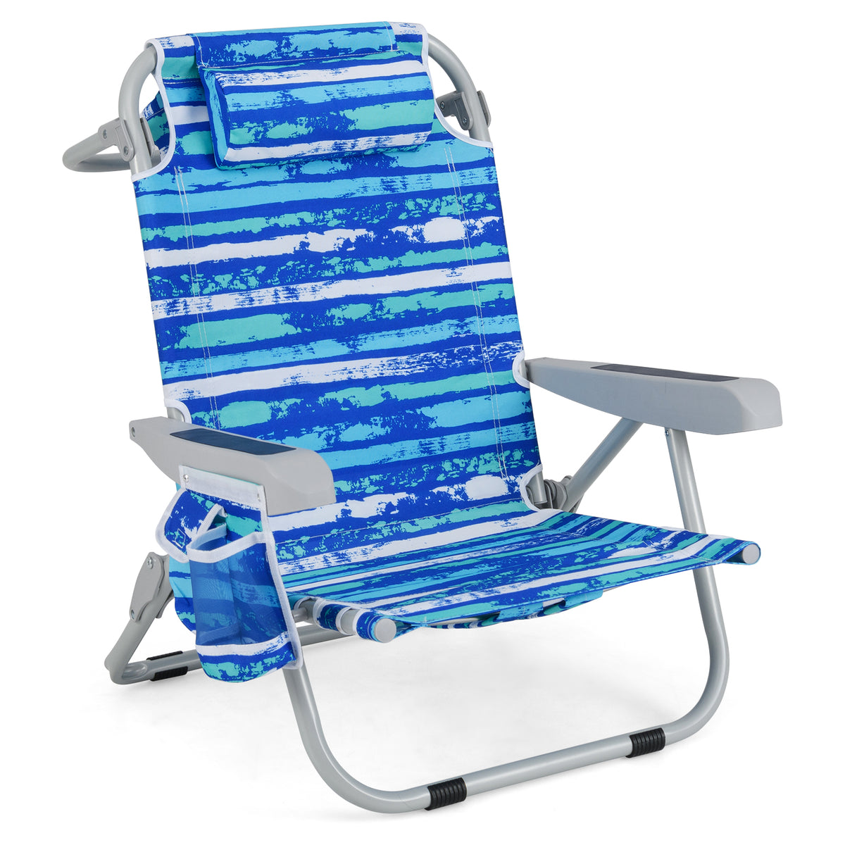 Foldable Beach Chair with Cup Holder and Storage – Navy