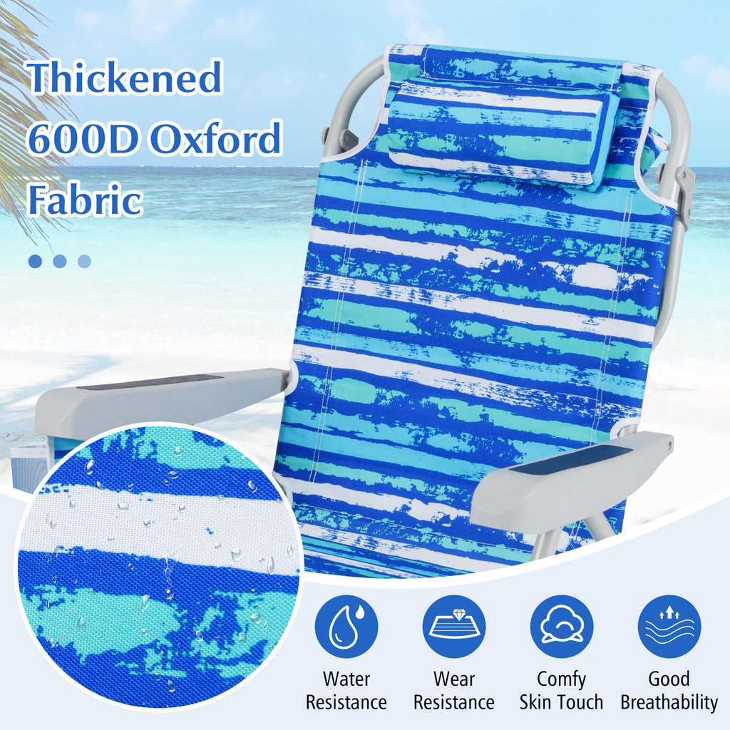 Foldable Beach Chair with Cup Holder and Storage – Navy