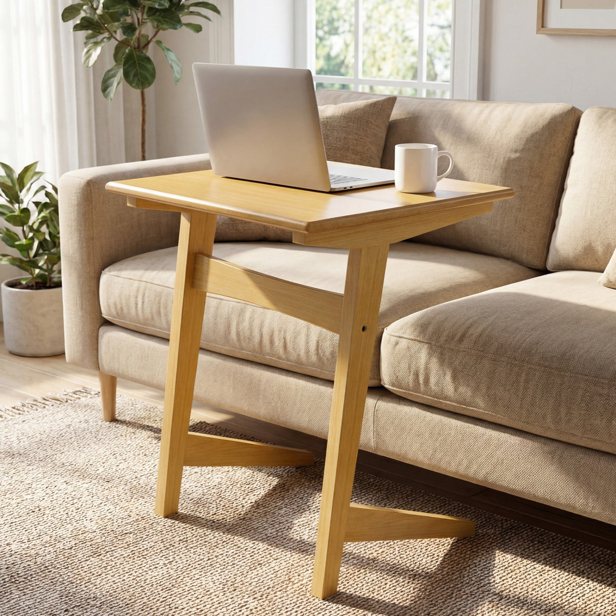 C-Shaped Wood Side Table for Sofa - 1 Piece