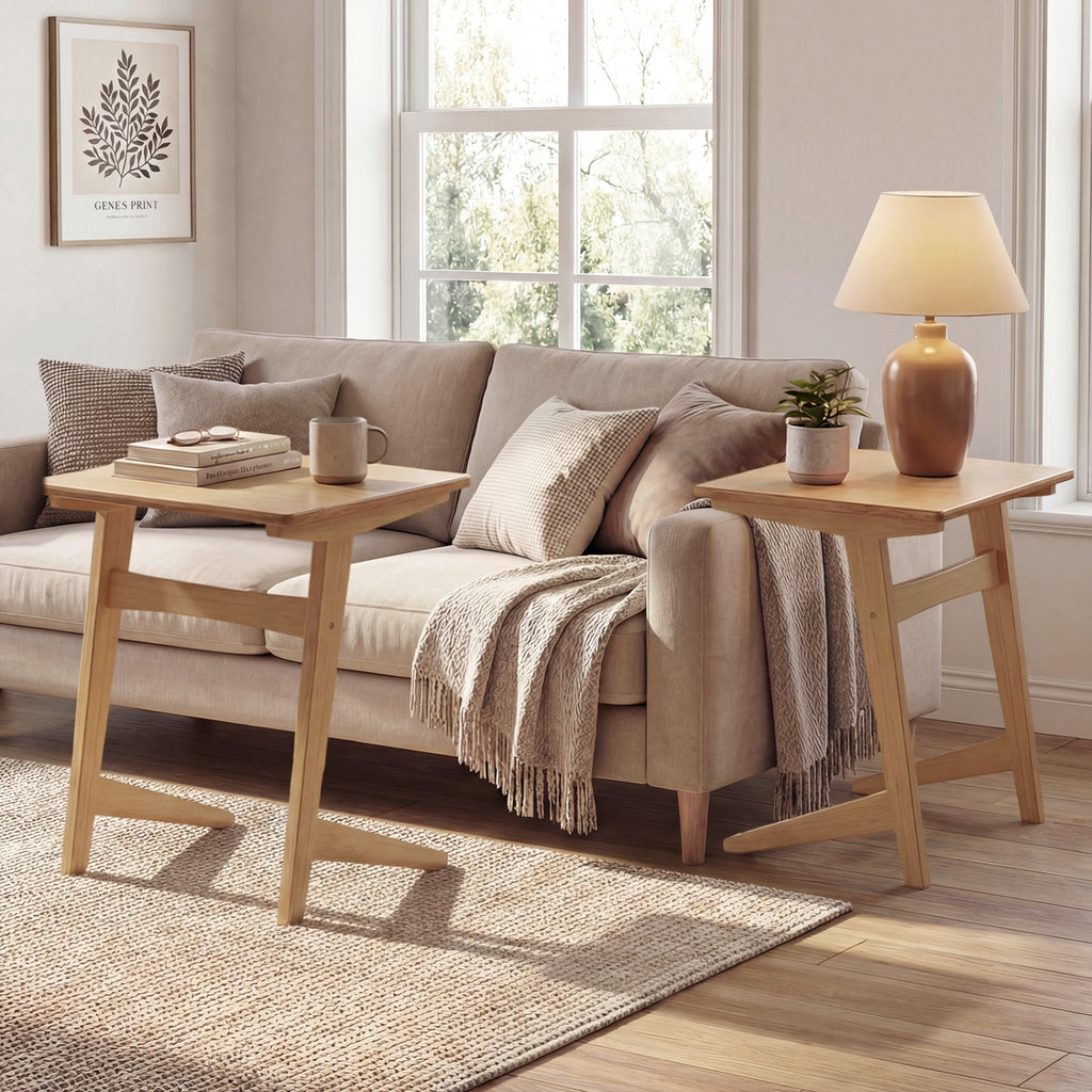 C-Shaped Wood Side Table for Sofa - 1 Piece