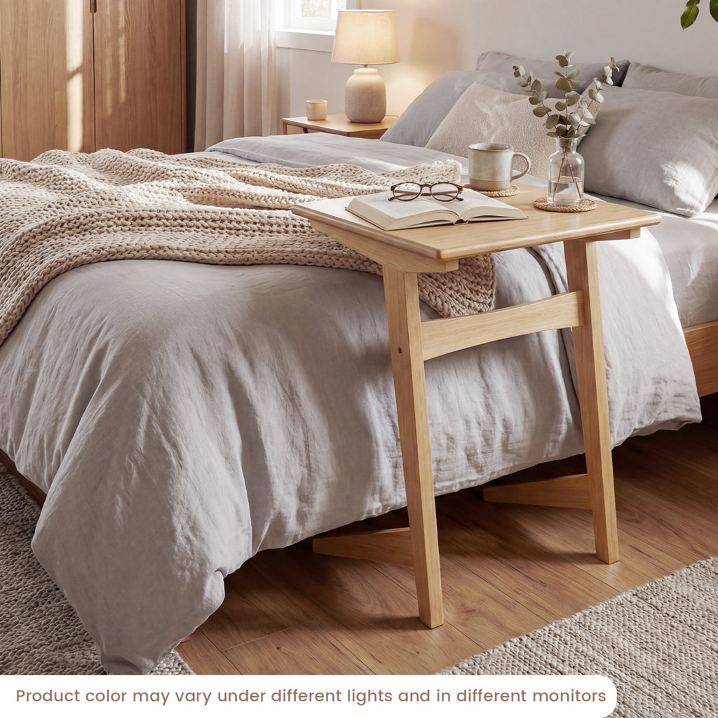 C-Shaped Wood Side Table for Sofa - 1 Piece