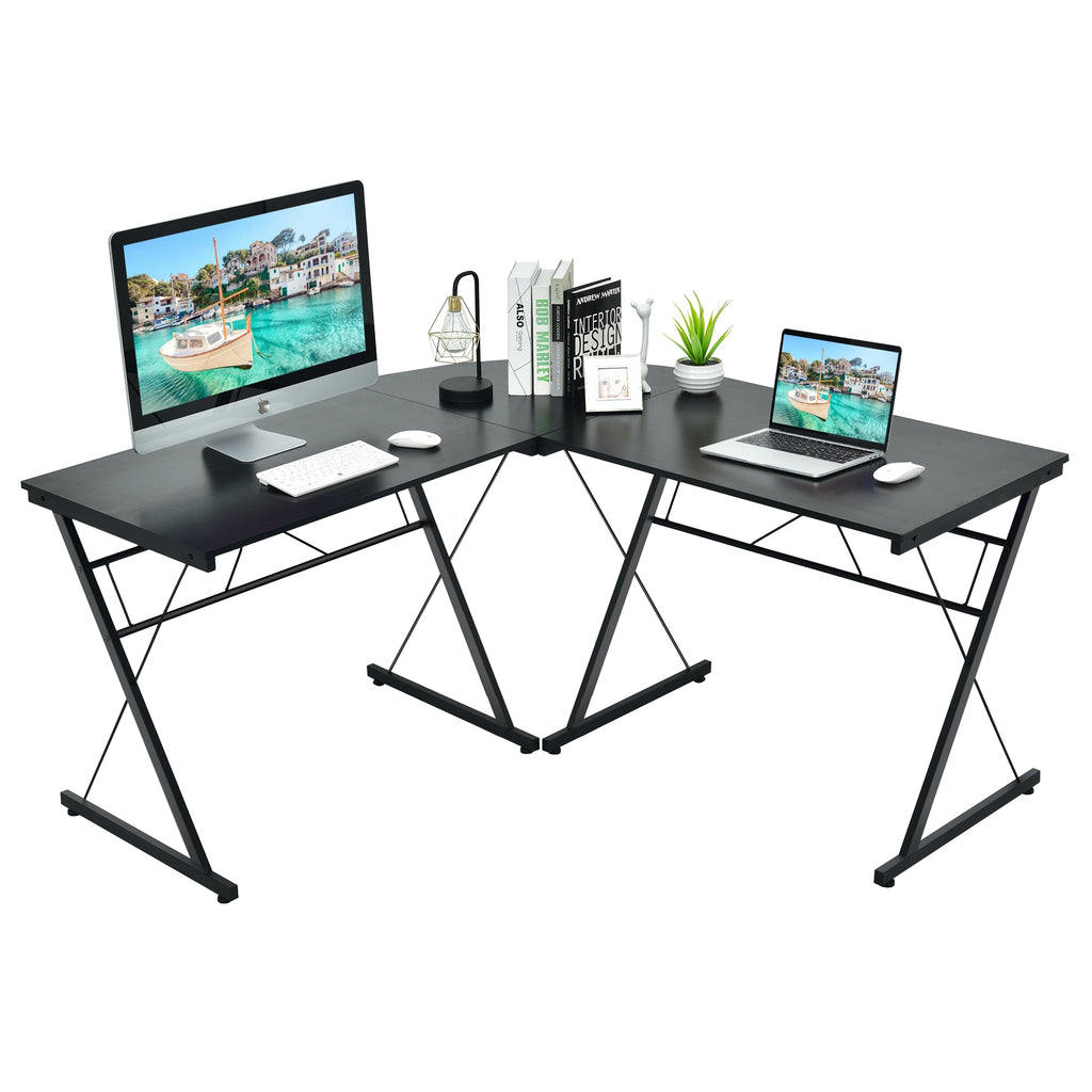 59 Inch L-Shaped Corner Computer Desk - Black