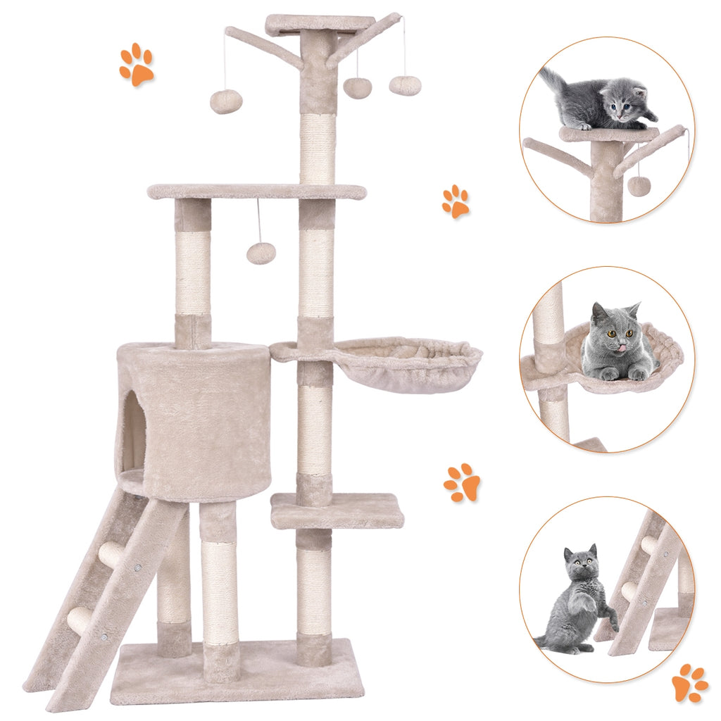 56 Inch Condo Cat Tree with Scratching Posts and Play Area - Costway
