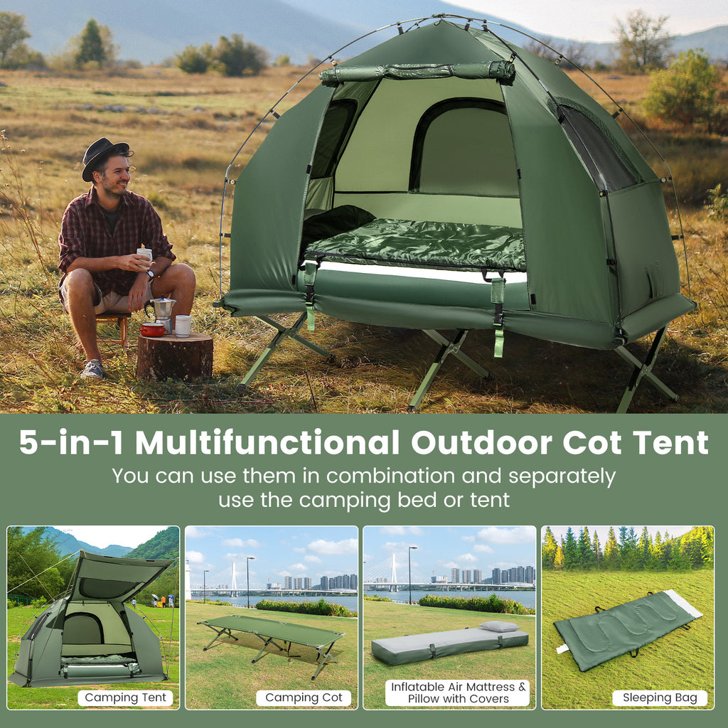 1-Person Camping Tent Cot with Air Mattress & Pump
