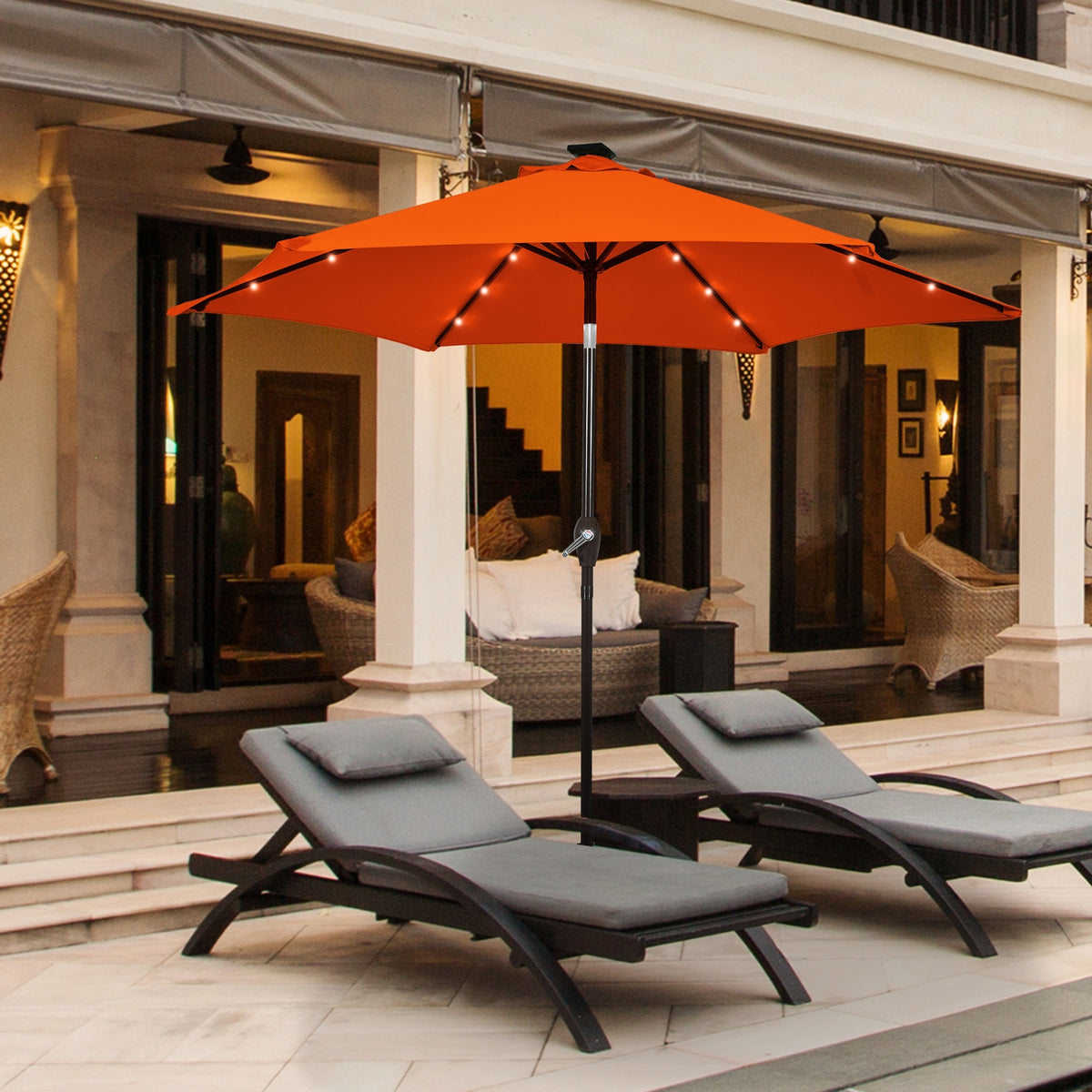9 Feet Solar LED Lighted Patio Market Umbrella with Tilt Adjustment