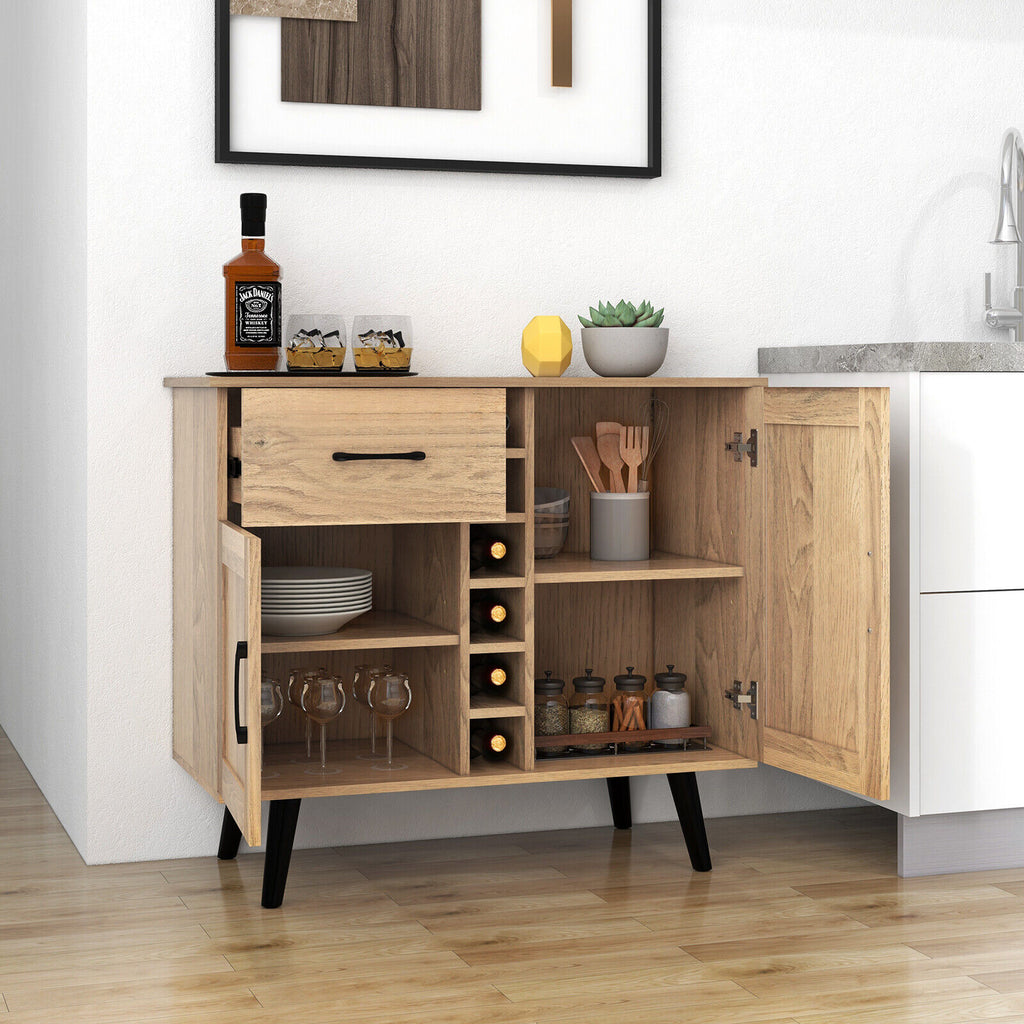 Modern Wine Bar Buffet Cabinet with 6-Bottle Rack - Natural