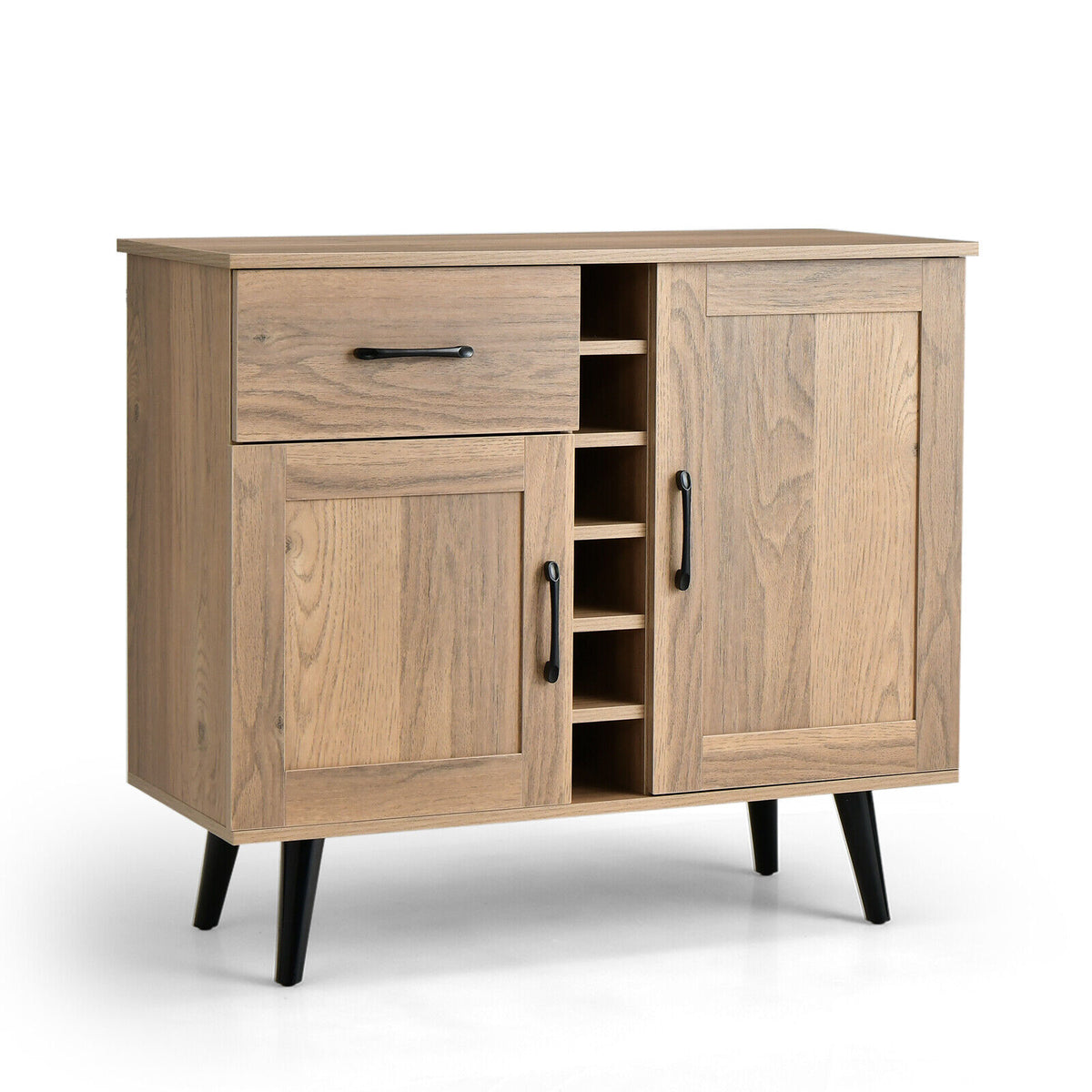 Modern Wine Bar Buffet Cabinet with 6-Bottle Rack - Natural