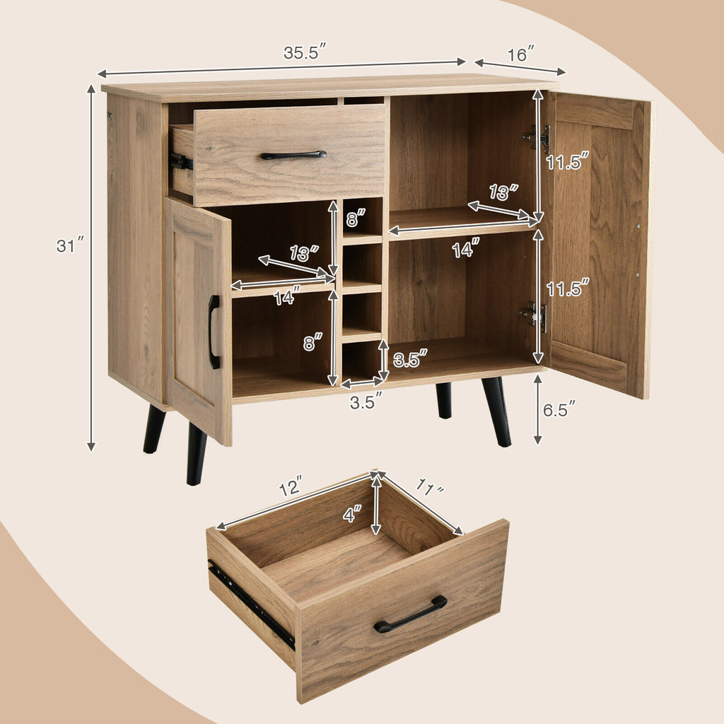 Modern Wine Bar Buffet Cabinet with 6-Bottle Rack - Natural