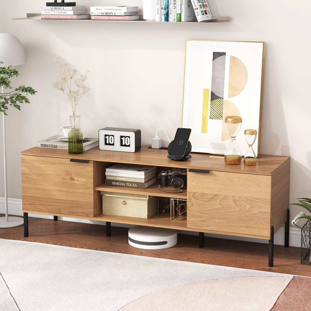 TV Stand with Charging Station and Storage – Up to 65" – Natural