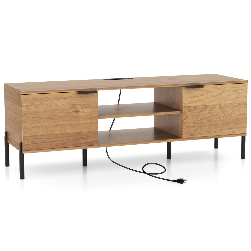 TV Stand with Charging Station and Storage – Up to 65" – Natural