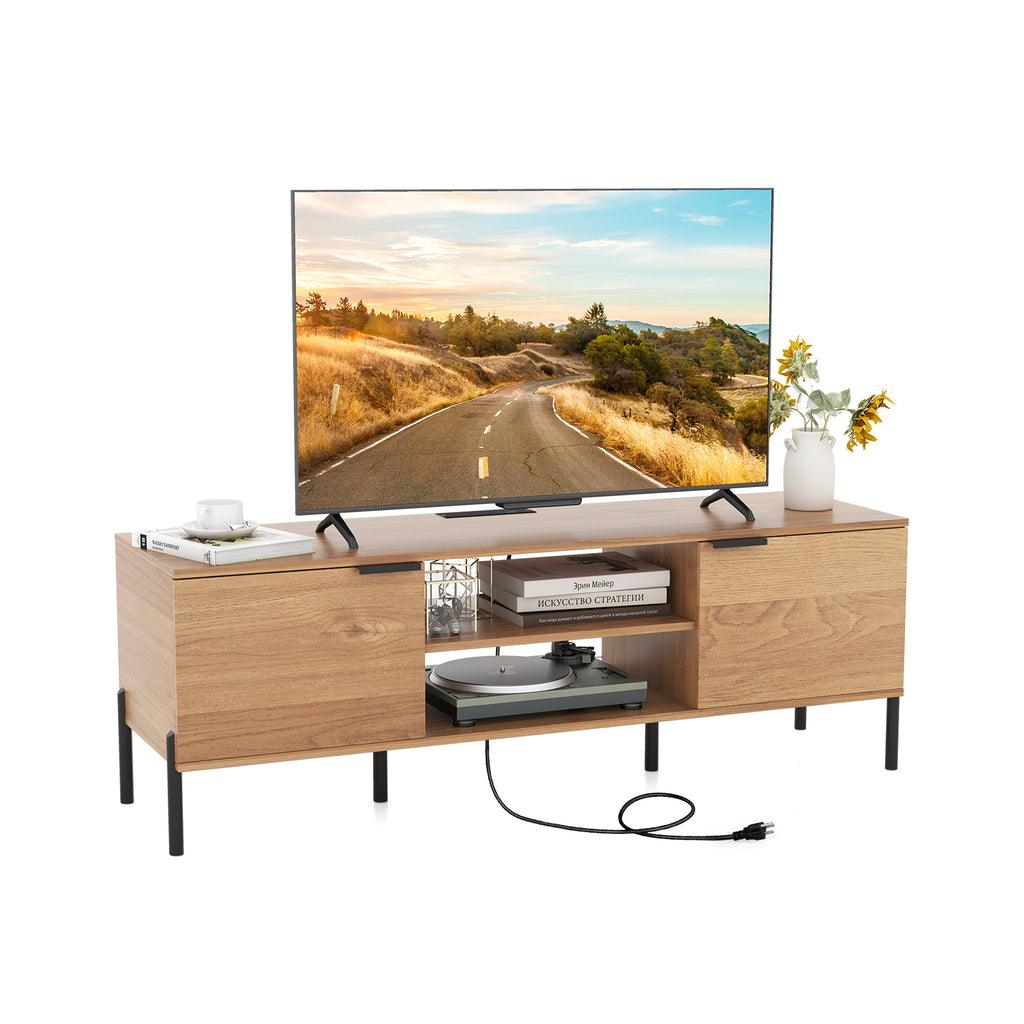 TV Stand with Charging Station and Storage – Up to 65" – Natural