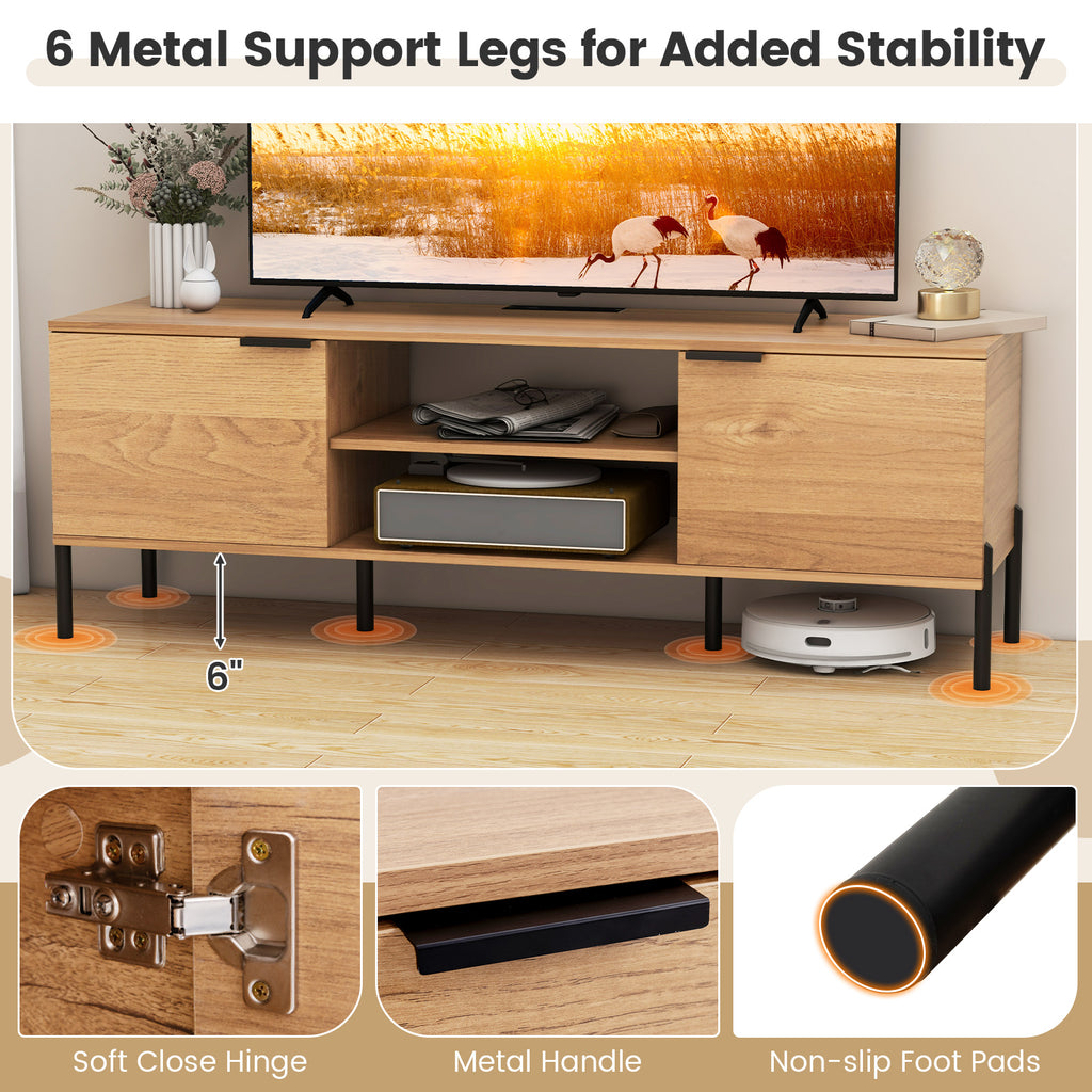 TV Stand with Charging Station and Storage – Up to 65" – Natural