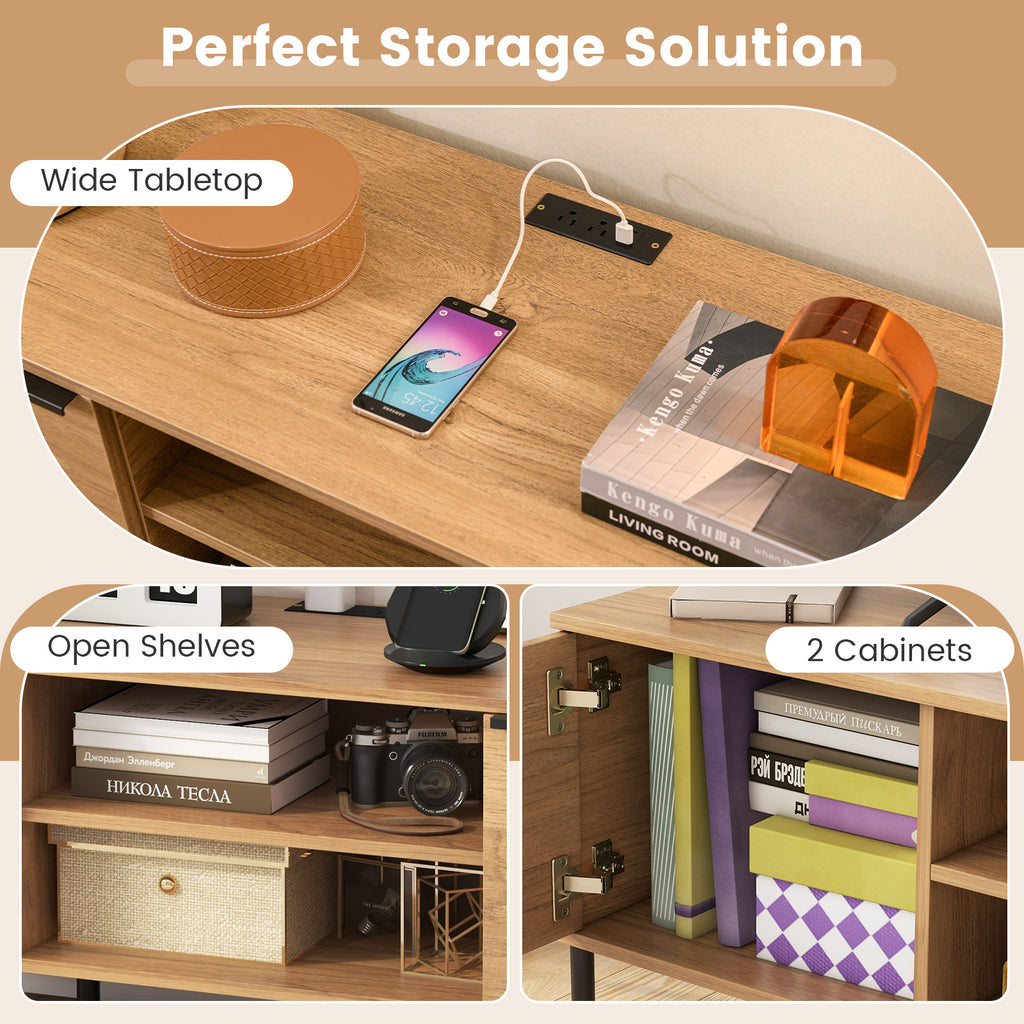 TV Stand with Charging Station and Storage – Up to 65" – Natural