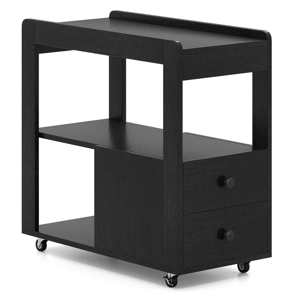 2-Drawer Sofa Side Table with Shelves, Black