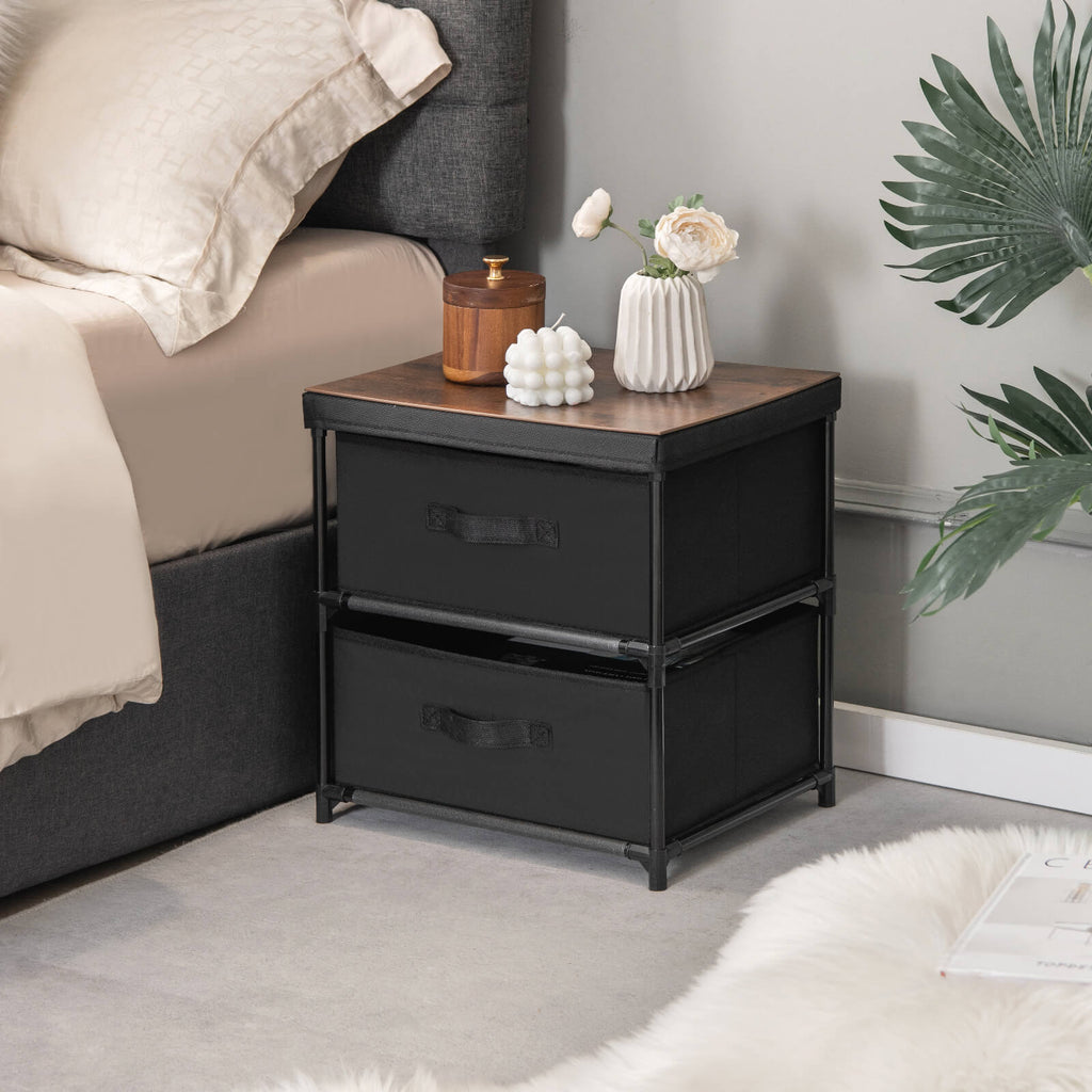 2-Drawer Nightstand with Removable Fabric Bins, Gray