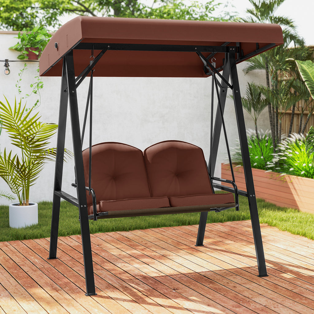 2-Person Porch Swing with Canopy and Stand - 40" x 17", Brown
