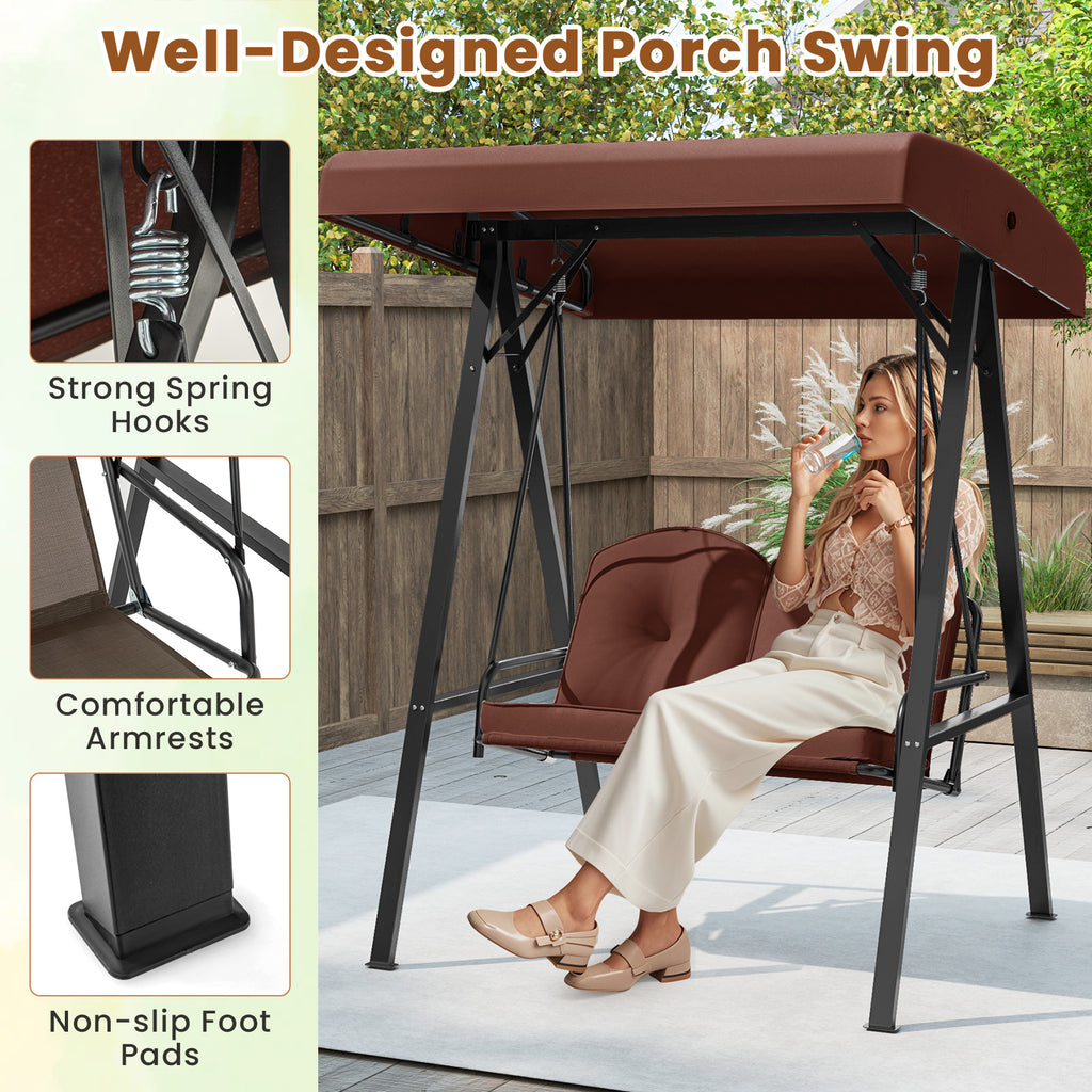 2-Person Porch Swing with Canopy and Stand - 40" x 17", Brown