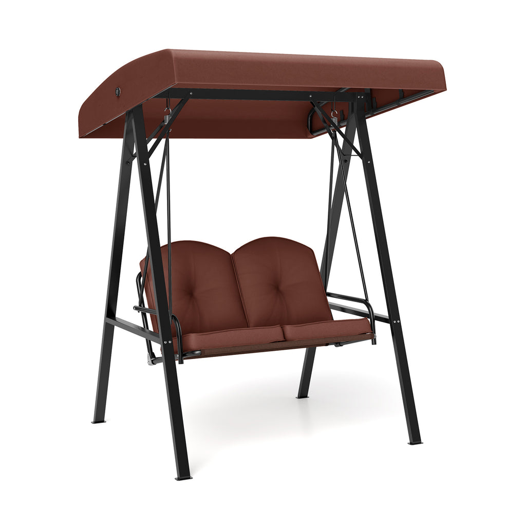2-Person Porch Swing with Canopy and Stand - 40" x 17", Brown