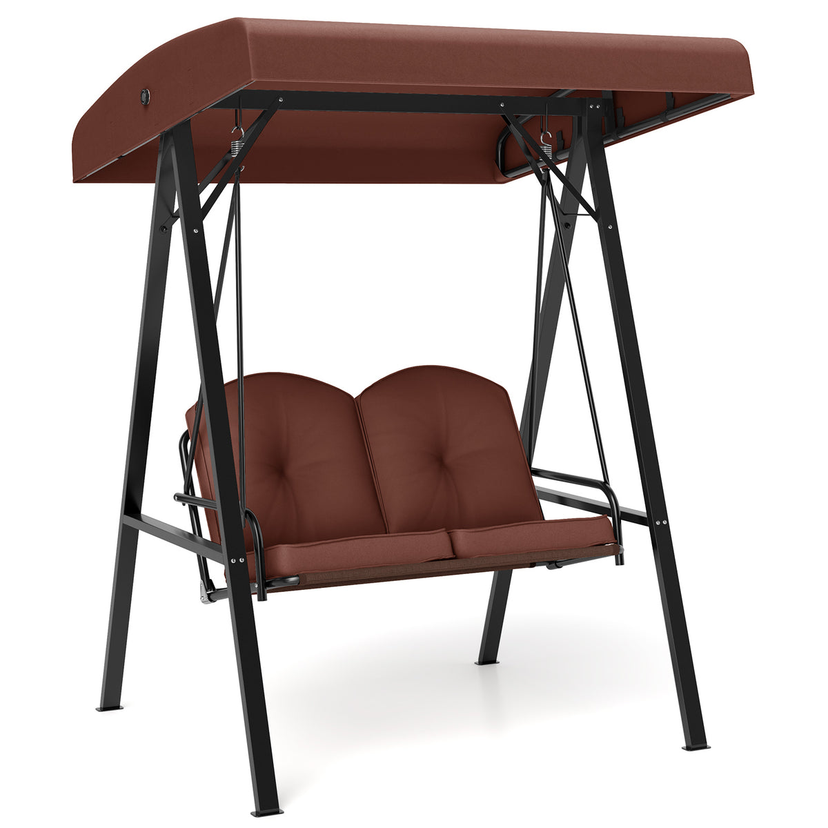 2-Person Porch Swing with Canopy and Stand - 40" x 17", Brown