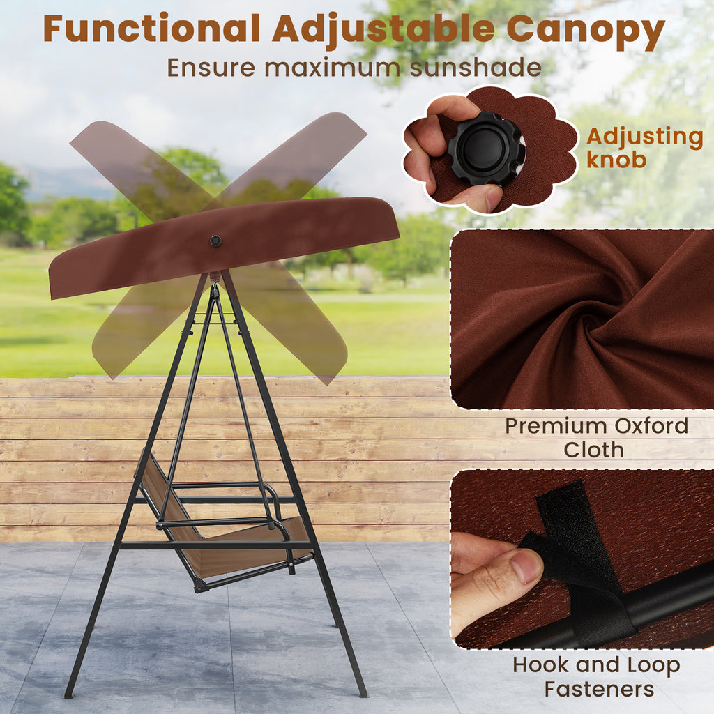 2-Person Porch Swing with Canopy and Stand - 40" x 17", Brown