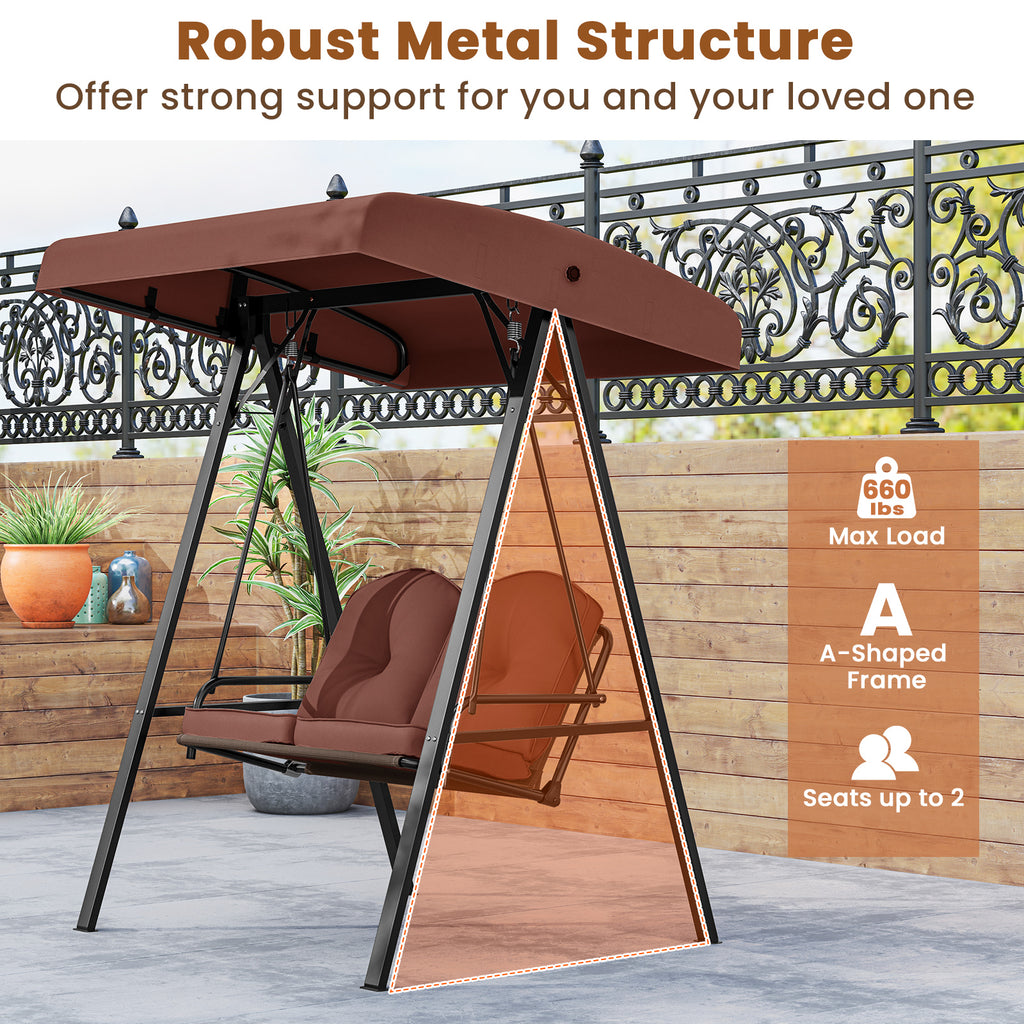 2-Person Porch Swing with Canopy and Stand - 40" x 17", Brown