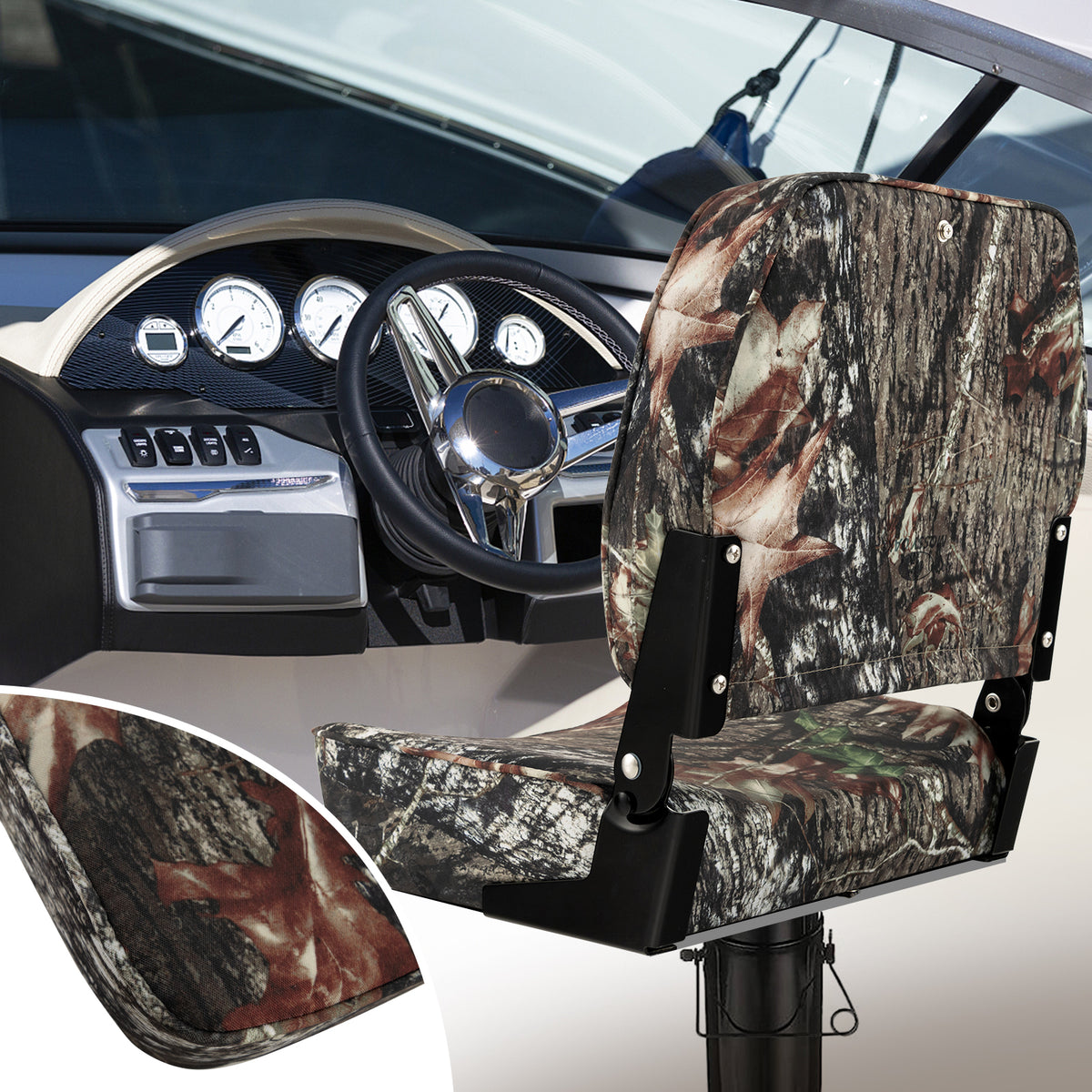 Camouflage 2-Piece Folding Boat Seat Set with Waterproof Sponge Padding - Costway