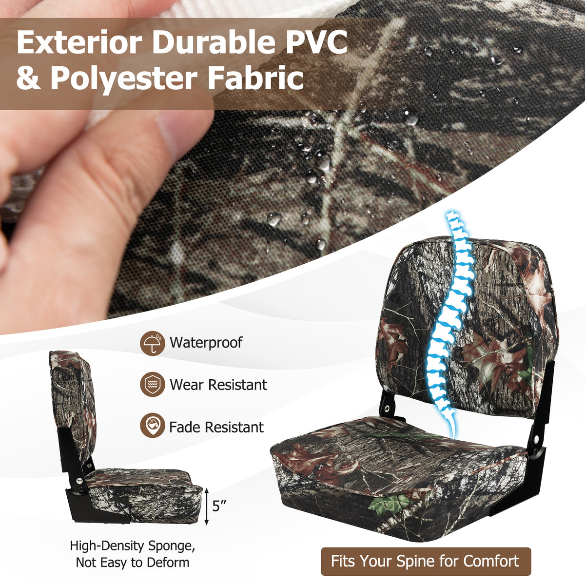 Camouflage 2-Piece Folding Boat Seat Set with Waterproof Sponge Padding - Costway