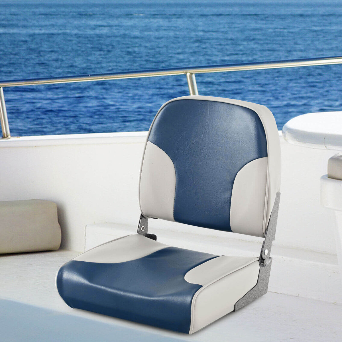 Boat Seat Set of 2 Blue with Sponge Padding & Aluminum Hinges - Low Back Folding