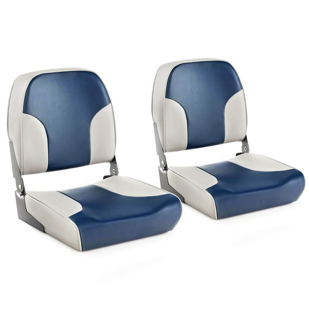 Boat Seat Set of 2 Blue with Sponge Padding & Aluminum Hinges - Low Back Folding