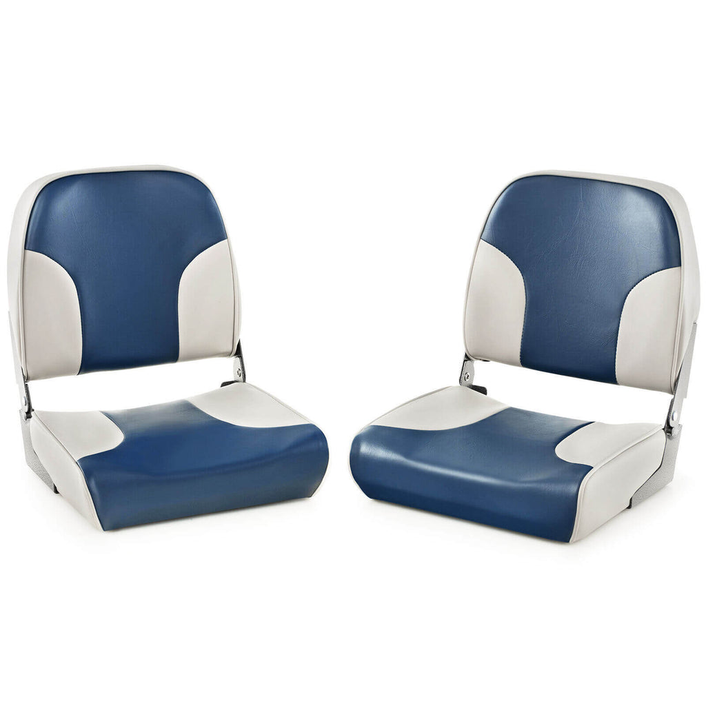 Boat Seat Set of 2 Blue with Sponge Padding & Aluminum Hinges - Low Back Folding