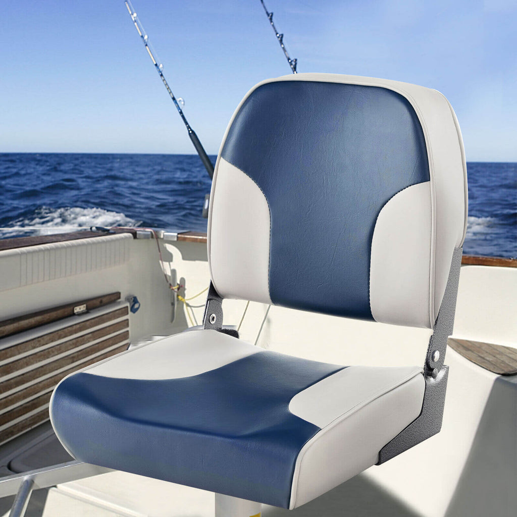 Boat Seat Set of 2 Blue with Sponge Padding & Aluminum Hinges - Low Back Folding