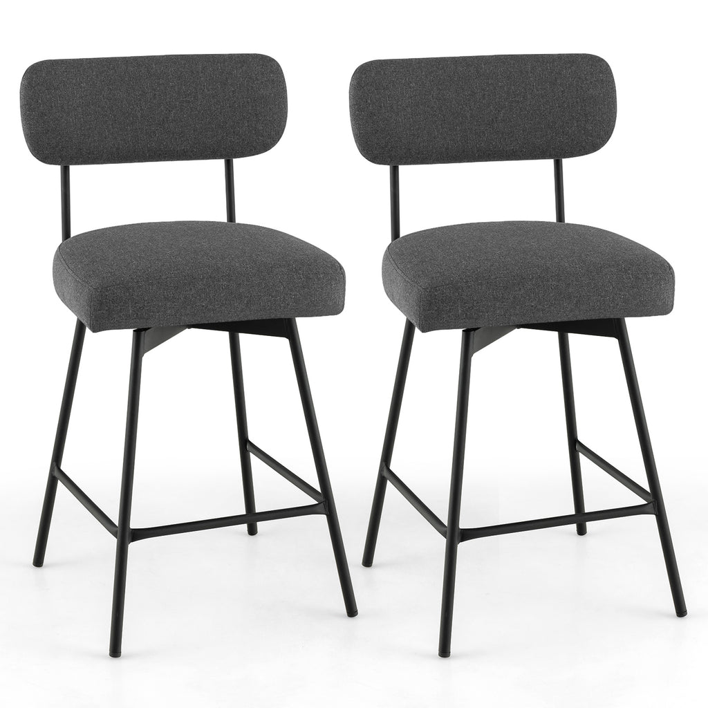 25 Inch Upholstered Bar Stools with Back & Footrests - Gray