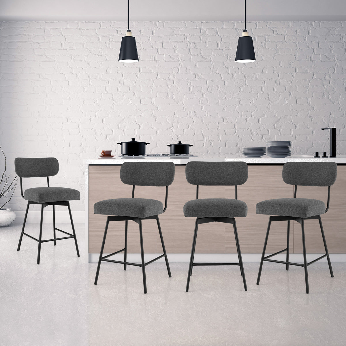 25 Inch Upholstered Bar Stools with Back & Footrests - Gray