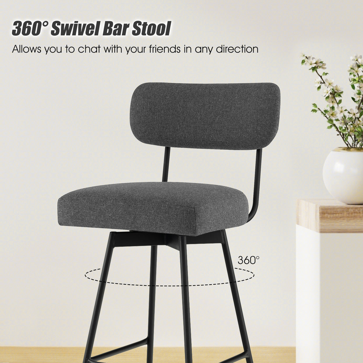 25 Inch Upholstered Bar Stools with Back and Footrests - Gray