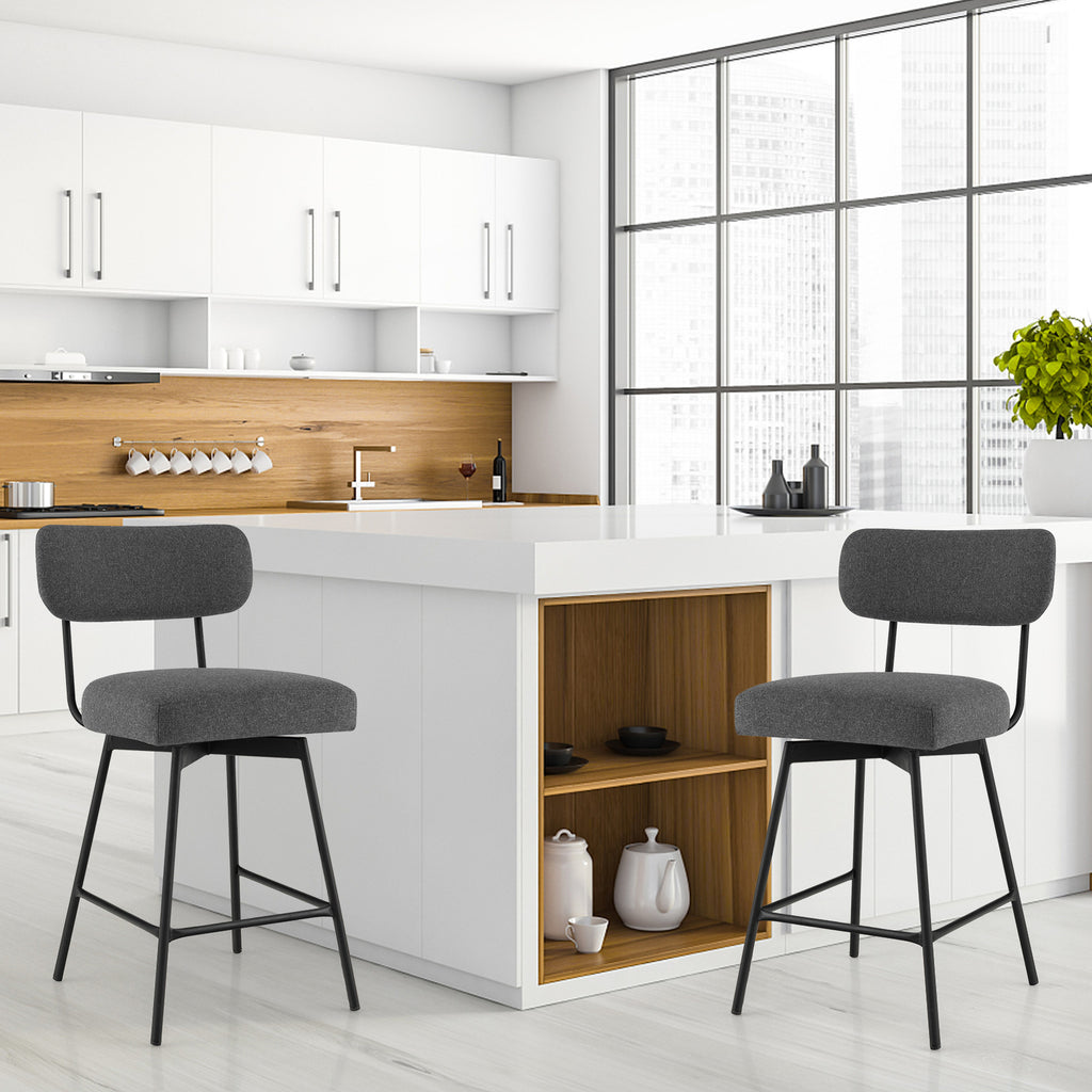 25 Inch Upholstered Bar Stools with Back & Footrests - Gray
