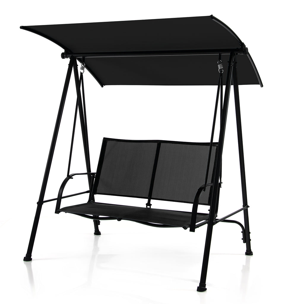 2 Person Weather Resistant Canopy Swing for Porch Garden Backyard Lawn