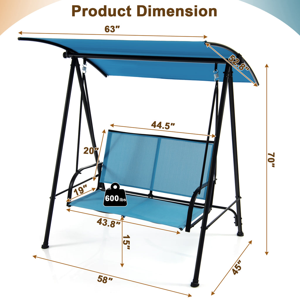 2-Seat Outdoor Canopy Swing with Armrests - 44" x 19", Navy
