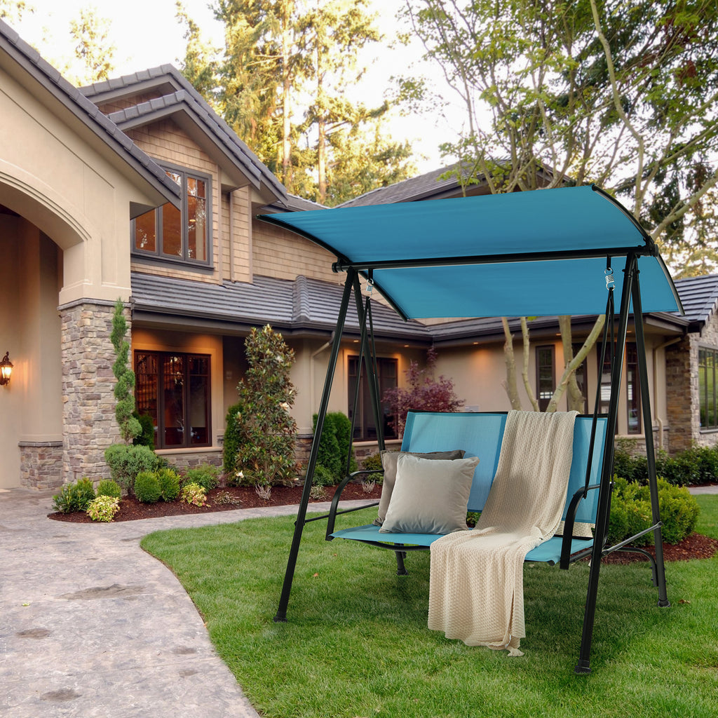 2-Seat Outdoor Canopy Swing with Armrests - 44" x 19", Navy