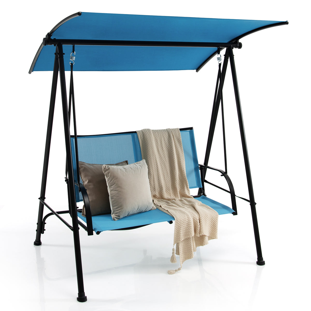 2-Seat Outdoor Canopy Swing with Armrests - 44" x 19", Navy