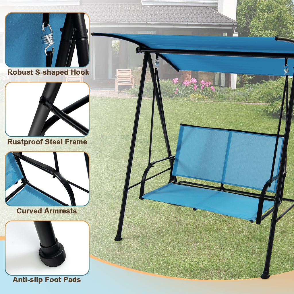 2-Seat Outdoor Canopy Swing with Armrests - 44" x 19", Navy